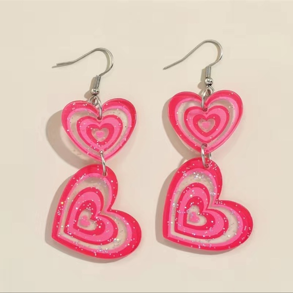 Pink Glitter Heart Earrings - Picture 4 of 4